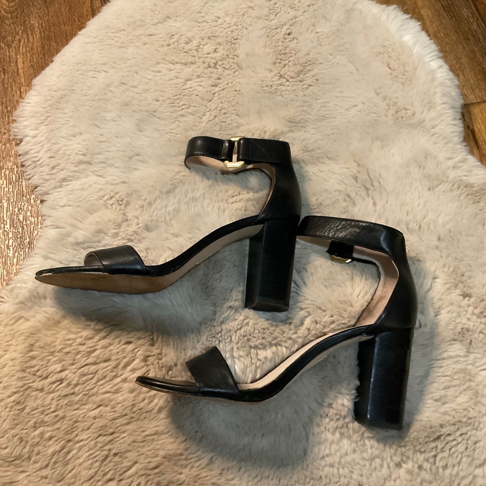 Louise et Cie Size 39 8.5 Black Open Toe Heels Ankle Strap Block  Strappy Lo-Kai - Picture 3 of 9